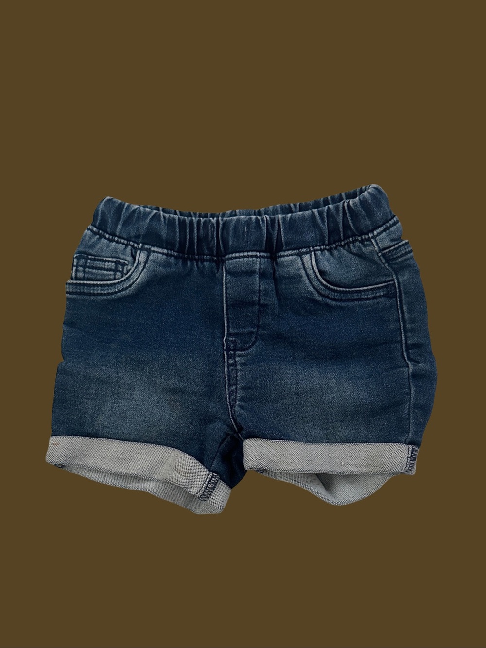 CAT & JACK Dark Wash Cuffed Denim Shorts $12 SIZE 12-18 MONTHS Stretch Elastic